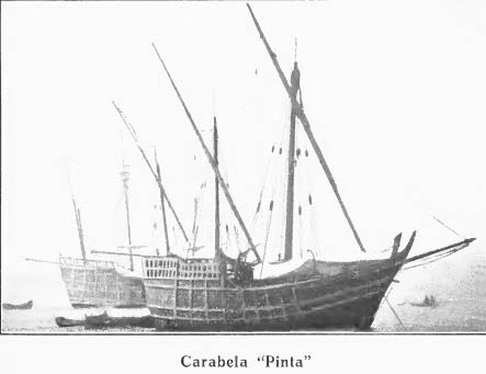 Foto de la carabela Pinta construida para la celebración del 4º centenario en 1892 y regalada a los EE. UU. Foto muy posible corresponda a la Ilustración Española.