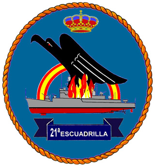 Escudo de la 21 escuadrilla de escoltas, compuesta por seis corbetas aunque llevaban la F de distintivo como si fueran fragatas.
