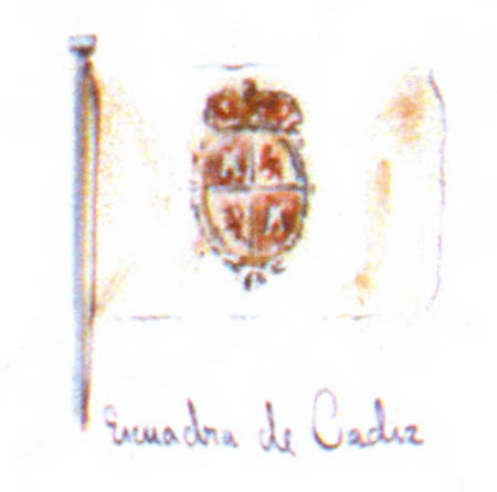Dibujo a color de la bandera a enarbolar por los buques correspondientes al Departamento naval de Cádiz.