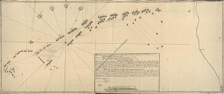  Plano en lápiz o carboncillo de los movimientos de las naves durante el combate.