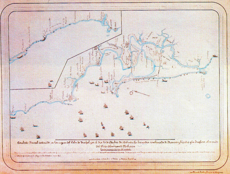 Dibujo de la cuarta posición de los buques de las dos escuadras realizado por el Mayor General de la Española don Antonio de Escaño.