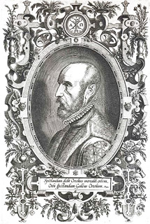 Grabado con el busto de Abraham Ortelius famoso geógrafo.