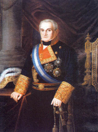 Óleo de don Casimiro Vigodet y Garnica. XXV Capitán general de la Real Armada Española. I Almirante. Caballero de la Real Orden del Toisón de Oro. Gran Cruz de la Real y Muy Distinguida Orden Española de Carlos III. Ministro de Marina. Gentilhombre de Cámara con ejercicio de S. M. Doña Isabel II.