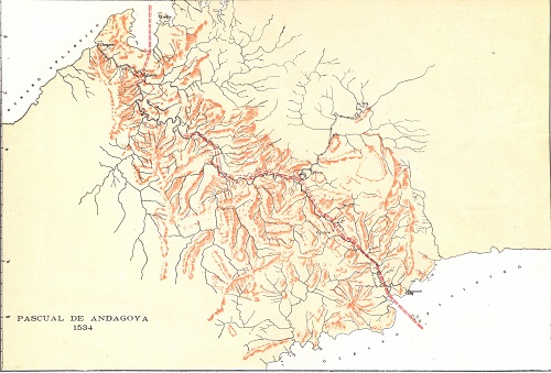 Plano del proyecto de don Pascual de Andagoya para el cruce del istmo de Panamá.