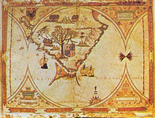 Portulano (mapa) del año 1520 en el que se muestra el recorrido del Estrecho, según dicen fue el primero en dibujarse. Escaneado de la obras de Agnese, Battista.: Atlas de Magallanes. Impreso en 1544. Se conserva en la Biblioteca Nacional de España. Ms. Res. 176. Ediciones Patrimonio. Facsímil.