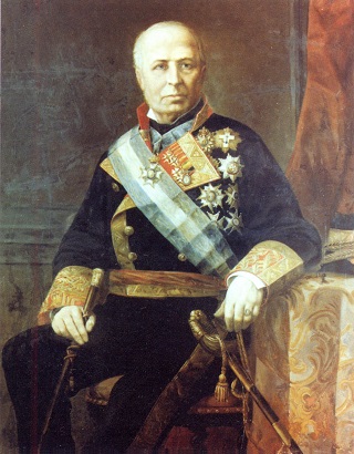 Óleo de don Francisco de Paula Pavía y Pavía. Vicealmirante de la Real Armada. Caballero de la Real y Militar Orden de San Fernando de 1ª clase. 24/I/1837. Caballero de la Real y Militar Orden de San Fernando de 1ª clase. 24/II/1837. Comendador de número y Gran Cruz de la Real y Muy Distinguida Orden Española de Carlos III. Ministro de Marina. Senador Vitalicio.