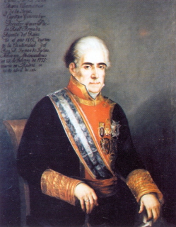 Retrato al oleo de don Juan María de Villavicencio y de la Serna. XV Capitán general de la Real Armada Española. Gran Cruz Laureada de la Real y Militar Orden de San Fernando de 5ª Clase. Regente del Reino. Caballero profeso de la Militar Orden de Alcántara. Gran Cruz de la Real y Muy Distinguida Orden Española de Carlos III. Gran Cruz de la Real Orden Americana de Isabel la Católica. Gran Cruz de la Real y Militar Orden San Hermenegildo.