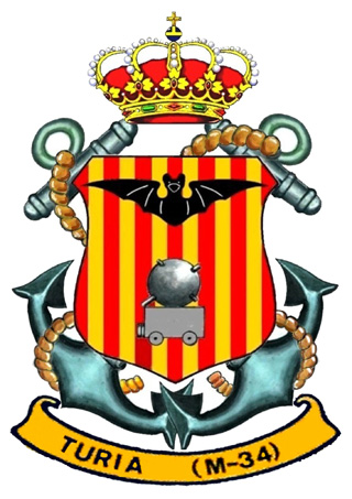 Escudo del cazaminas M-34-Turia. Dibujo y historial por Ariesmadrid.