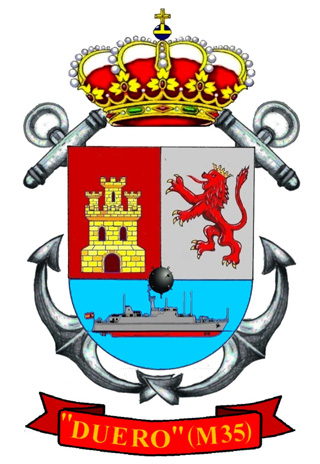 Escudo del cazaminas M-35-Duero. Dibujo y historial por Ariesmadrid.