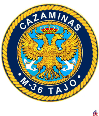 Escudo del cazaminas M-36-Tajo. Dibujo y historial por Ariesmadrid.