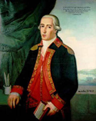 Óleo de don Manuel Quimper Benítez del Pino. Teniente de navío de la Real Armada Española. Navegante. Explorador. Cartógrafo. Hidrógrafo.