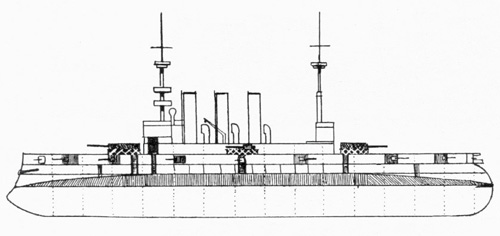 Dibujo con las zonas protegidas y sus blindajes, del crucero acorazado New York.