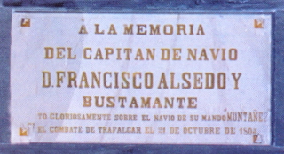 Placa colocada en el Panteón de Marinos Ilustres en recuerdo de don Francisco Alsedo y Bustamante