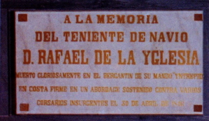 Lápida en el Panteón de Marinos Ilustres de don Rafael de la Iglesia y Darracq. Teniente de navío de la Real Armada Española.