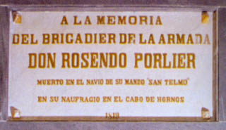 Lápida en el Panteón de Marinos Ilustres de don Rosendo Porlier y Asteguieta. Brigadier de la Real Armada Española. Caballero profeso de la Militar Orden de Santiago.