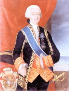  Pedro Fitz-James Stuart y Colón de Portugal de Bourk y Ayala. III Capitán General de la Real Armada. Marqués de San Leonardo. Caballero profeso de la Militar Orden de Santiago. Caballero de la Militar Orden de Calatrava. Encomienda de Vetera, del Corral de Caraquél y de la Huerta de Valdecarábanos en la Orden de Calatrava. Caballerizo Mayor de S. M. don Carlos III. Gentilhombre de Cámara de S. M. con ejercicio. Cortesía del Museo Naval de Madrid.