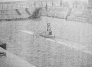  Sumergible Isaac Peral « el Puro», después de una prueba de inmersión en el dique N.º 3 de La Carraca, Cádiz en el que fue construido.