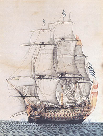 Óleo del navío Real Carlos, por Agustín Berlinguero.